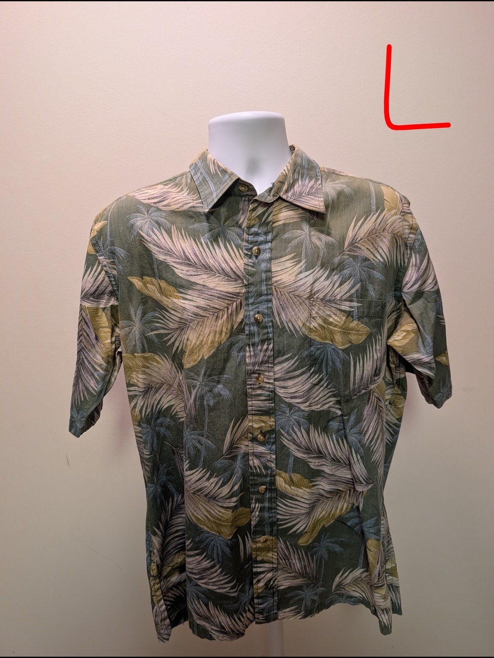 Men's Short-Sleeve Tropical Print Button-Up Shirt - Olive